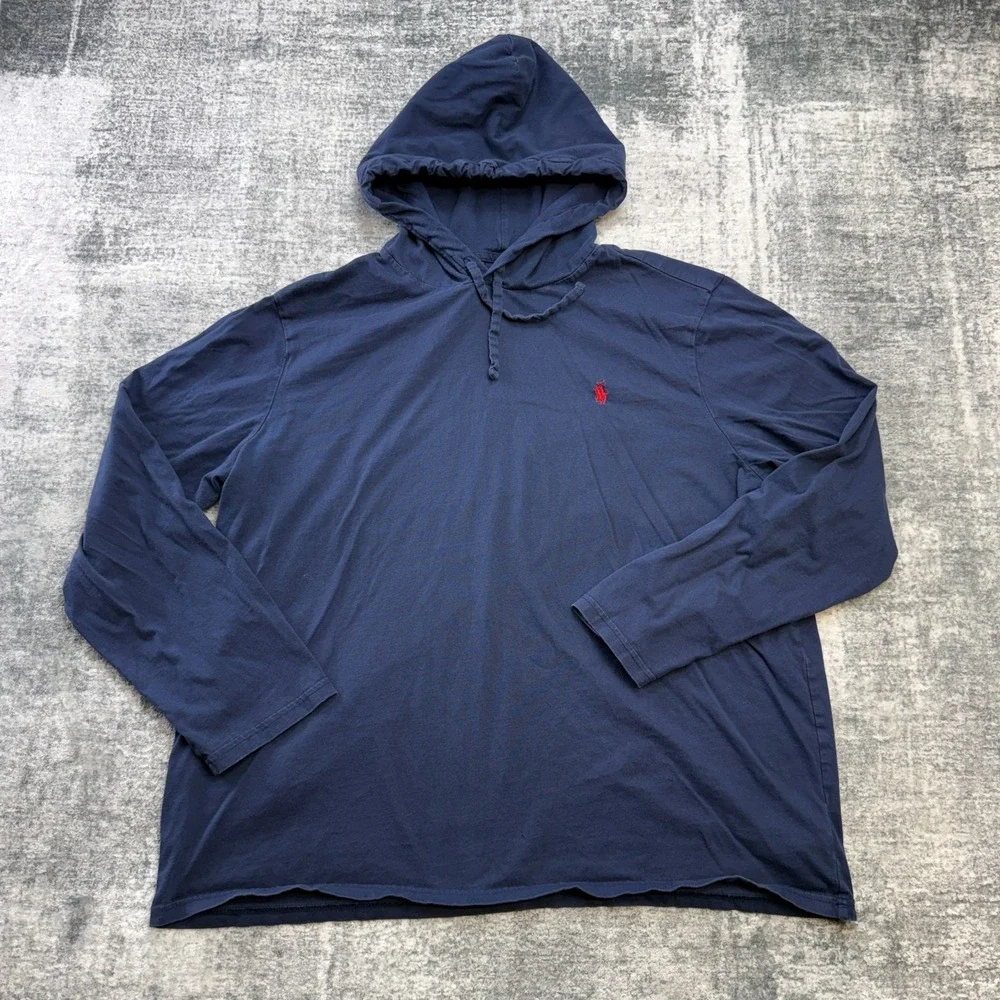 Polo Ralph Lauren Hoodie T-Shirt Mens XL Navy Blue Lightweight Cotton Pony - Picture 2 of 12